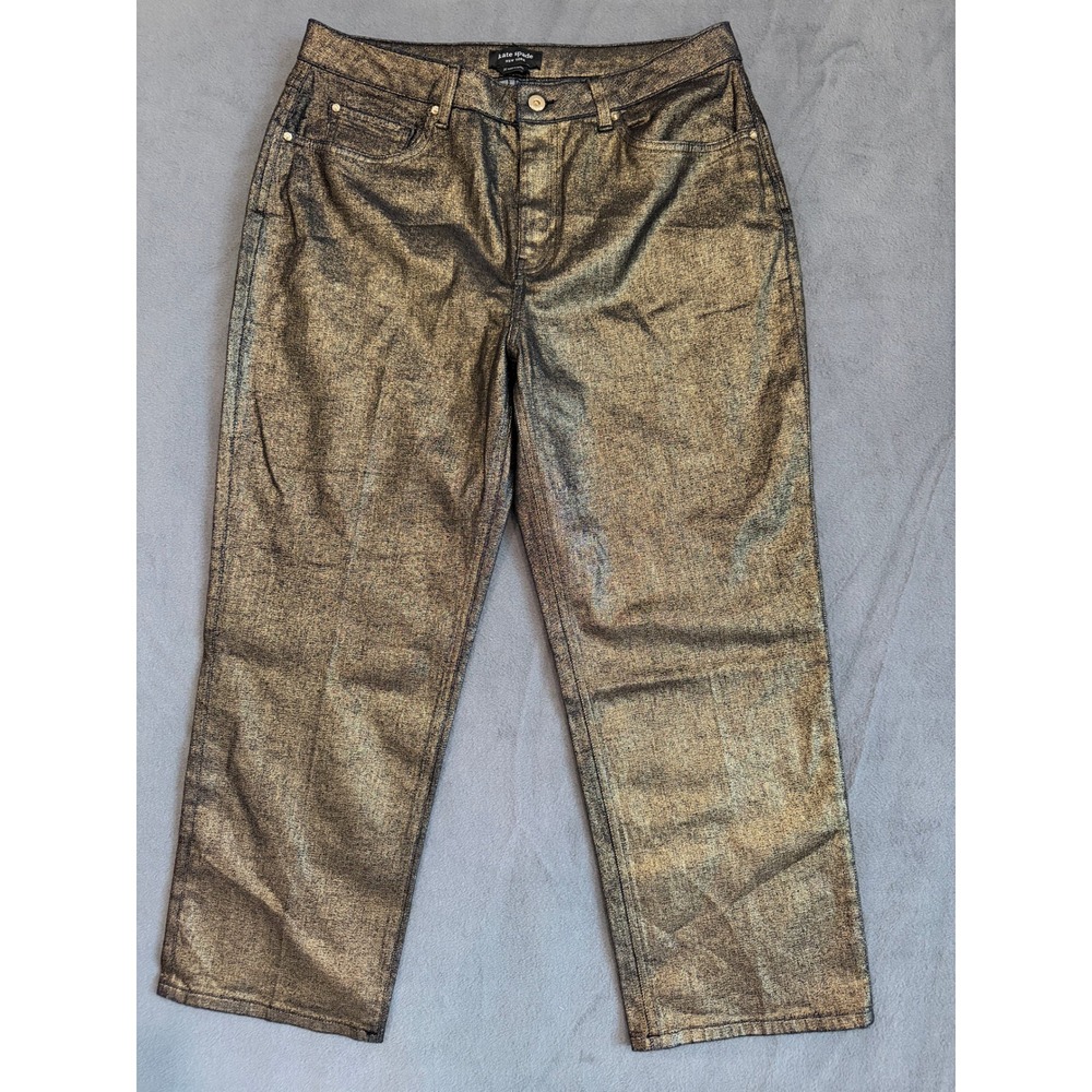 Kate Spade New York Metallic Gold Straight Leg Pants Size 31 NWT